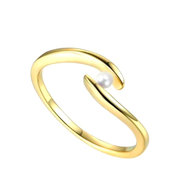 Chic Gold Open Ring with Pearl Detail. .925 Sterling Silver - Picture 1 of 1